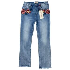 Driftwood Colette High Rise Floral Embroidered Crop Jeans Size 27